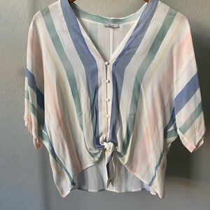 Rails Blue and Green Tie-Front Blouse